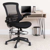 Flash Furniture BL-X-5M-D-GG Mid-Back Mesh Drafting Chair with Adjustable Foot Ring and Flip-Up Arms in Black